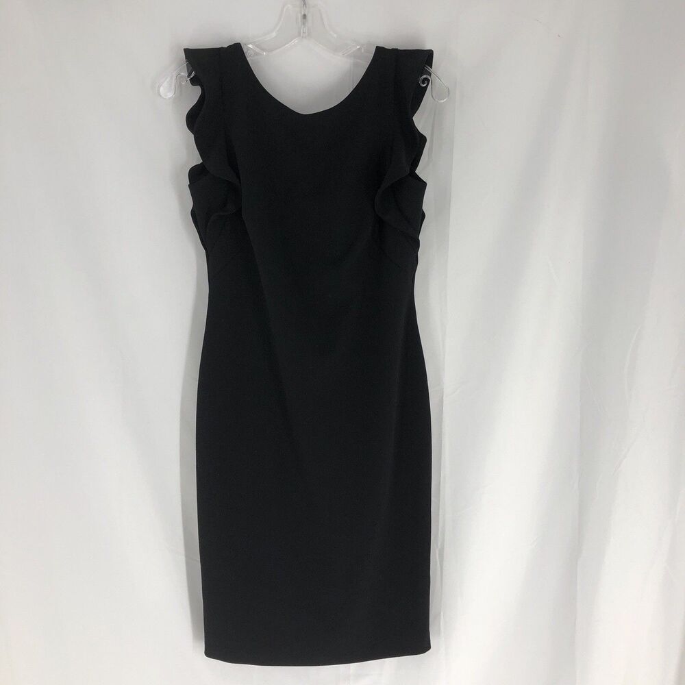 Calvin Klein Black Ruffle Sheath Dress Size 6 Sleeveless